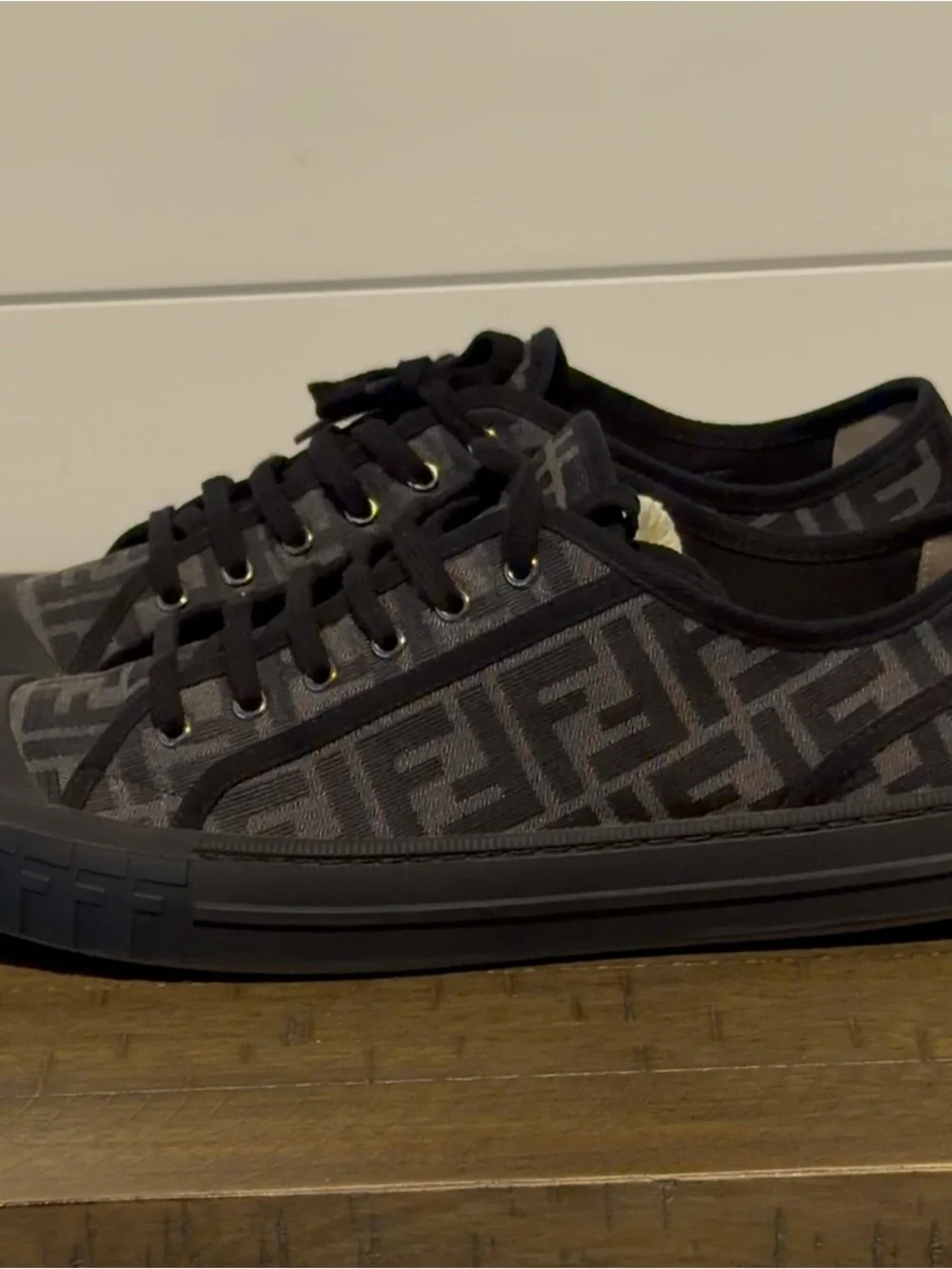 Fendi Black and Gray FF Monogram Low-Top Sneakers